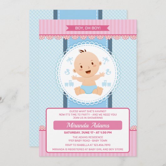 Invitation Baby shower Garçon rose moderne (Devant / Derrière)