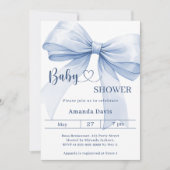Invitation Baby Shower garçon ruban bleu (Devant)