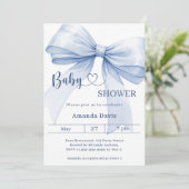 Invitation Baby Shower garçon ruban bleu (Debout devant)