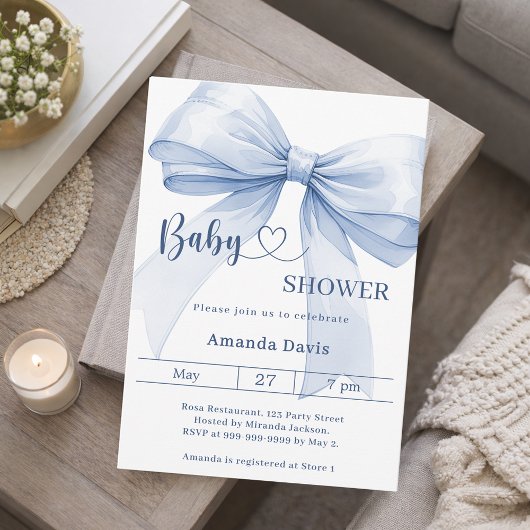 Invitation Baby Shower garçon ruban bleu