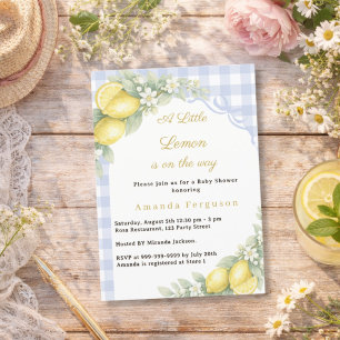 Invitation Baby Shower garçon ruban bleu gingham citron citru