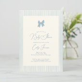 Invitation Baby shower garçon ruban rayé bleu classique (Debout devant)
