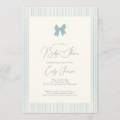 Invitation Baby shower garçon ruban rayé bleu classique (Devant)