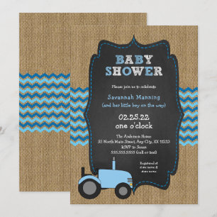 Invitation Baby shower garçon Rustic Blue Tractor
