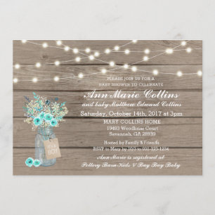 Invitation Baby shower Garçon Rustique String Lights Babys Re