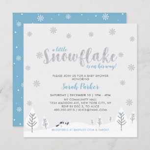 Invitation Baby shower Garçon Silver & Blue Winter Wonderland