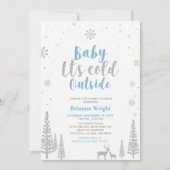 Invitation Baby shower Garçon Silver & Blue Winter Wonderland (Devant)