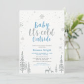 Invitation Baby shower Garçon Silver & Blue Winter Wonderland (Debout devant)