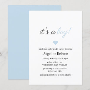 Invitation Baby Shower Garçon Simple Élégant Bleu