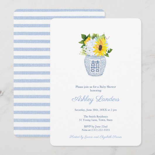 Invitation Baby shower garçon Smart Ginger Jar Sunflowers (Devant / Derrière)