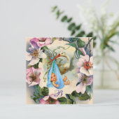 Invitation BABY SHOWER GARÇON STORK, ROSE SAUVAGE ROSE Merci (Debout devant)