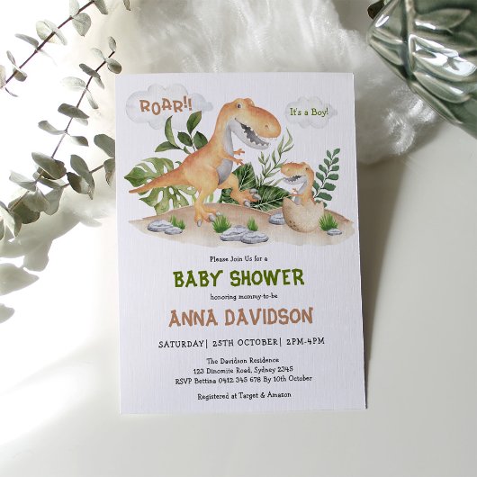 Invitation Baby shower Garçon T-Rex Dinosaur