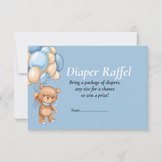 Invitation Baby Shower Garçon Teddy Ballons Bleus Couche Raff (Devant)