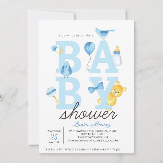 Invitation Baby shower Garçon Teddy Bear (Devant)