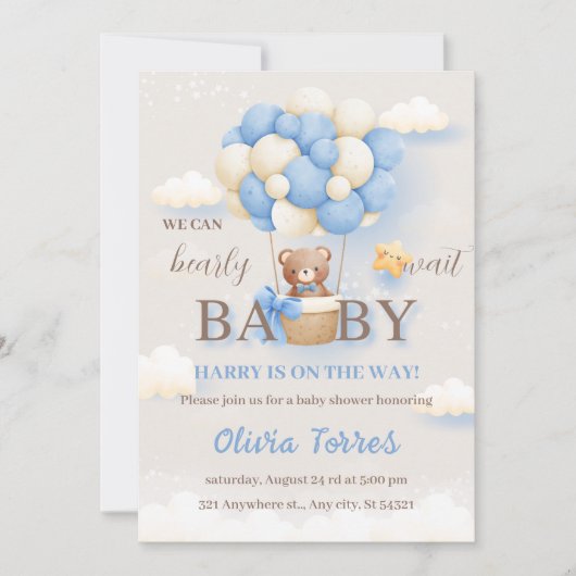 Invitation Baby shower Garçon Teddy Bear (Devant)