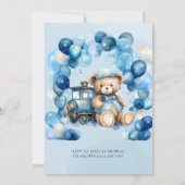 Invitation Baby shower Garçon Teddy Bear Blue Train (Dos)