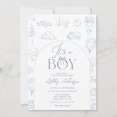 Invitation Baby shower Garçon Toile De Jouy Blue Nursery (Devant)