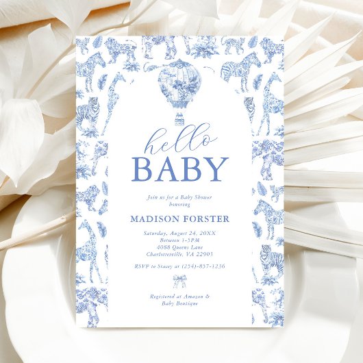 Invitation Baby shower Garçon Toile De Jouy Safari
