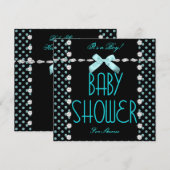 Invitation Baby shower garçon Turquoise bleu noir blanc Polka (Devant / Derrière)