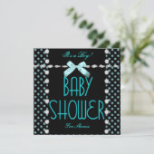 Invitation Baby shower garçon Turquoise bleu noir blanc Polka (Debout devant)