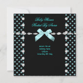 Invitation Baby shower garçon Turquoise bleu noir blanc Polka (Dos)