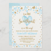 Invitation Baby shower garçon Valentines Gold bleu (Devant / Derrière)