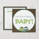 Invitation Baby shower garçon vert/bleu/Brown de | de hibou (Devant / Derrière)