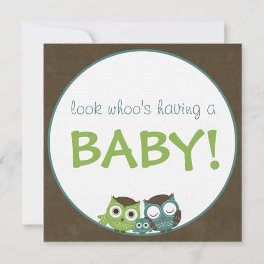Invitation Baby shower garçon vert/bleu/Brown de | de hibou (Devant)