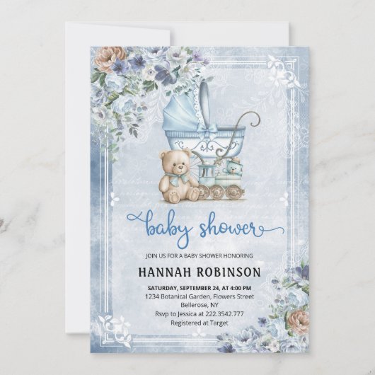 Invitation Baby shower Garçon vintage (Devant)