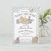 Invitation Baby shower Garçon Vintages animaux farcis (Debout devant)