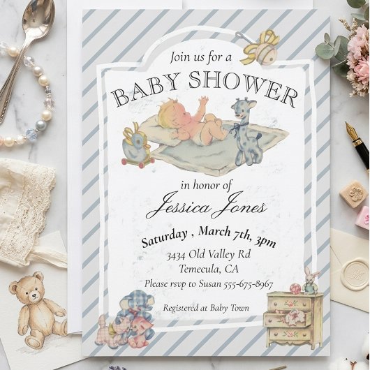 Invitation Baby shower Garçon Vintages animaux farcis