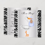 Invitation Baby Shower Garçon Zèbre Stork Bleu (Devant / Derrière)