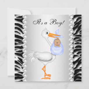 Invitation Baby Shower Garçon Zèbre Stork Bleu