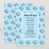 Invitation Baby shower Garçons Filles Éléphant Motif bleu mig (Devant / Derrière)