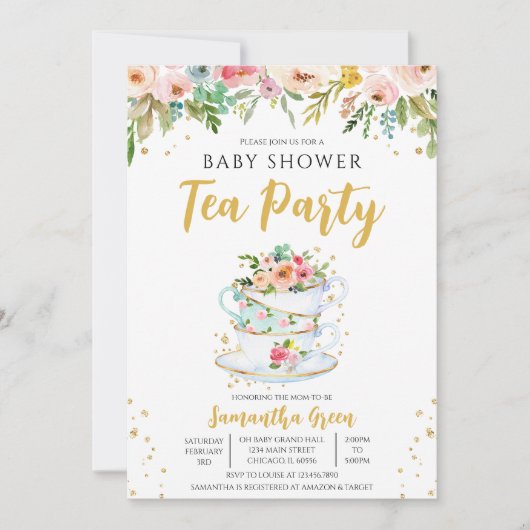 Invitation Baby shower Garden Tea Party (Devant)