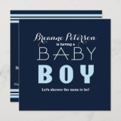 Invitation Baby shower GARY Blue Navy Moderne Clean Invitatio (Devant / Derrière)