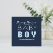 Invitation Baby shower GARY Blue Navy Moderne Clean Invitatio (Debout devant)