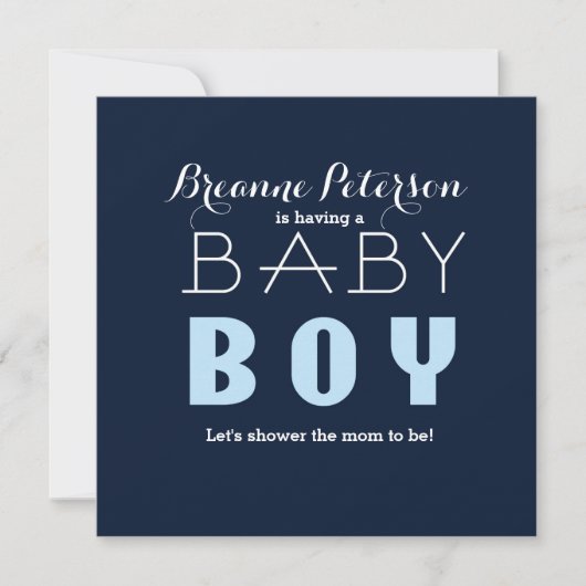 Invitation Baby shower GARY Blue Navy Moderne Clean Invitatio (Devant)