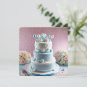 INVITATION BABY SHOWER, GÂTEAU BLEU & BLANC AVEC PACIFIQUES (Debout devant)