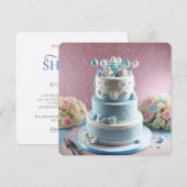 INVITATION BABY SHOWER, GÂTEAU BLEU & BLANC AVEC PACIFIQUES (Devant / Derrière)