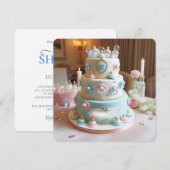 INVITATION BABY SHOWER, GÂTEAU BLEU & BLANC AVEC PACIFIQUES (Devant / Derrière)