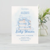 Invitation Baby shower gâteau mignon bleu (Debout devant)