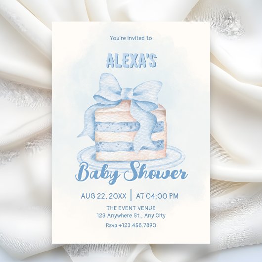 Invitation Baby shower gâteau mignon bleu