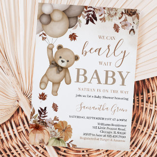 Invitation Baby Shower Genre Neutre Ours d'Automne