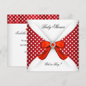 Invitation Baby shower Genre Révéler Rouge Blanc Pois (Devant / Derrière)