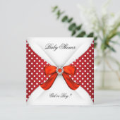 Invitation Baby shower Genre Révéler Rouge Blanc Pois (Debout devant)