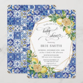 Invitation Baby shower géométrique chic Lemon Floral Greenery (Devant / Derrière)