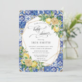 Invitation Baby shower géométrique chic Lemon Floral Greenery (Debout devant)