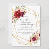 Invitation Baby shower géométrique de Boho bordeaux et bleu (Devant)