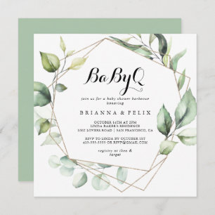 Invitation Baby shower Géométrique Elegant Gold BabyQ Barbecu
